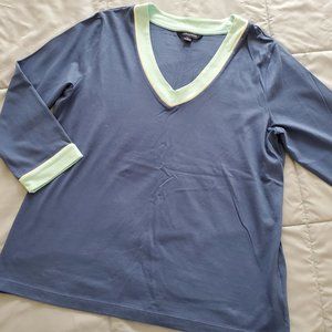 Lands' End Soft Cotton 3/4 Sleeve V Neck Tee Shirt